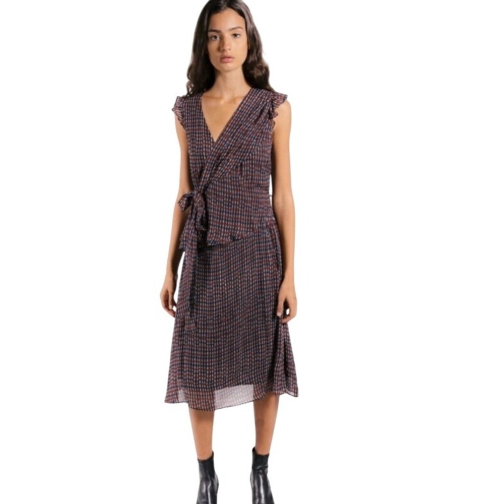 ANTHROPOLOGIE Lenon Matilda Dress Red‎ Blue Wrap Crepe Sz.Medium NWOT